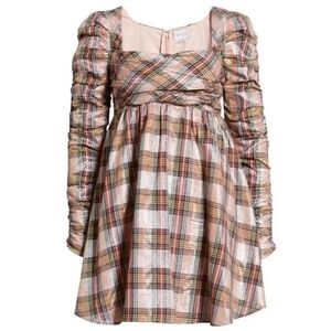 SAYLOR Yulia Babydoll Metallic Plaid Ruched Mini Dress Size Small Holiday